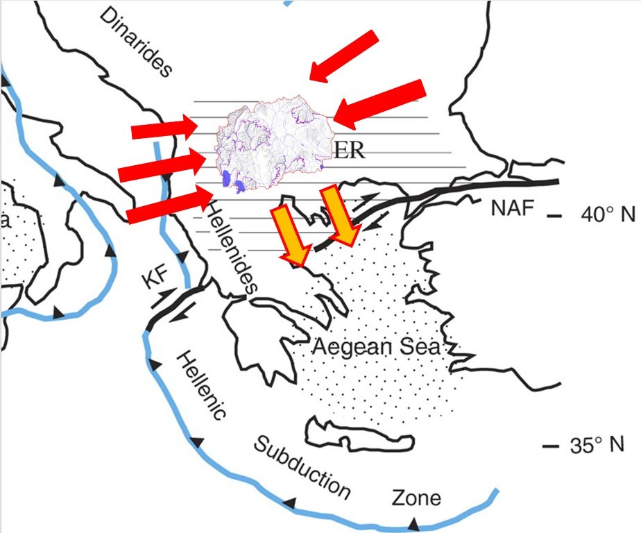 Причина за земјотресите: компресија од западната страна – Јадранска плоча кон Западно-македонската тектонска зона и последователна екстензија (развлекување) во јужен правец.
