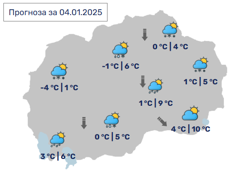 Метео: Студено време со снег на планините, дожд во пониските места