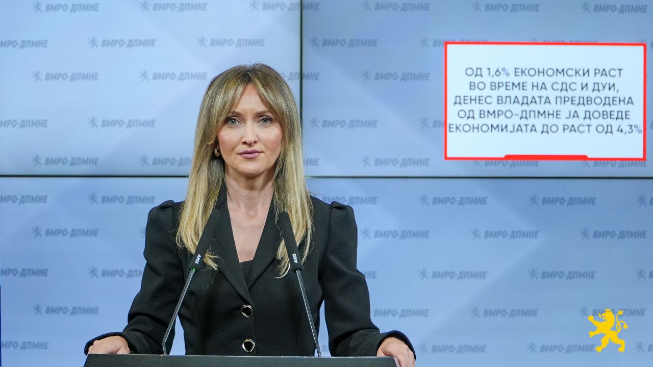 Кузманоска: Од 1,6% економски раст во време на СДС и ДУИ, денес Владата предводена од ВМРО-ДПМНЕ ја доведе економијата до раст од 4,3%